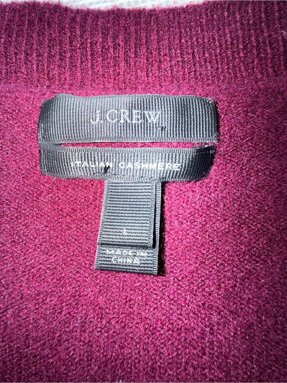 J.Crew Italian Cashmere V-Neck Sweater Burgundy Wine Red Women's Size L - Picture 10 of 11